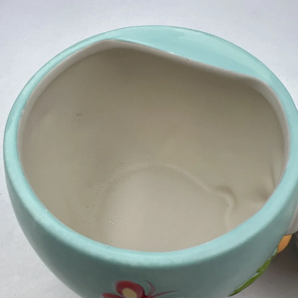 2010 Jelly Bean Candy Ceramic Blue Egg Carrot‎ Bunny Jar w Lid Easter